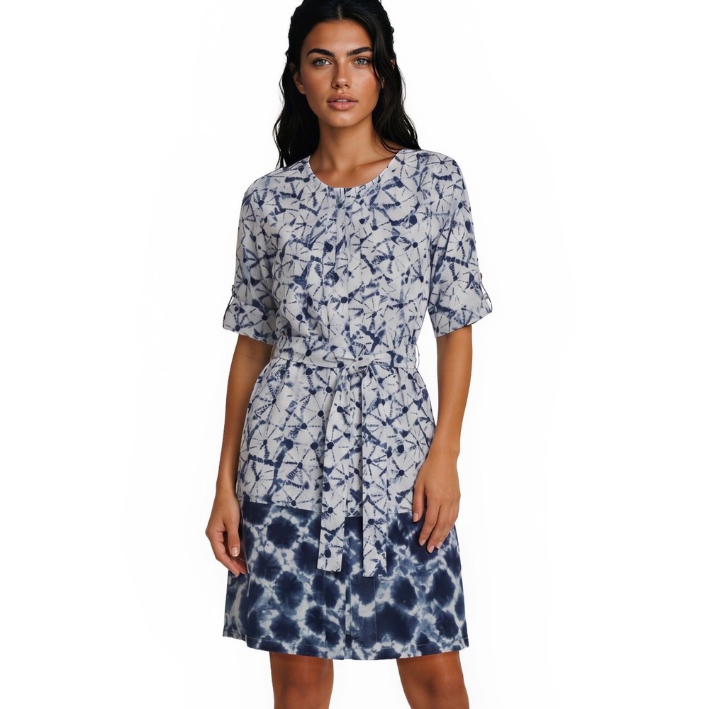 New Thakoon 100% Cotton Shibori Batik Shirt Dress Women's Size Medium‎ Blue